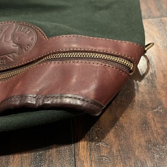 VTG made in USA Canvas Back shoulder bag green canvas brown leather trim EUC - Picture 3 of 16